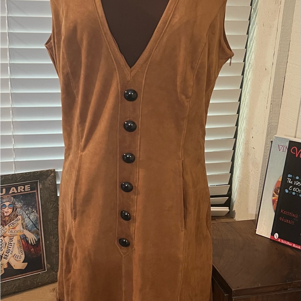 Elegant Suede look Tan Fringe Costal Cowgirl Dress by Oyrosy - Picture 2 of 13